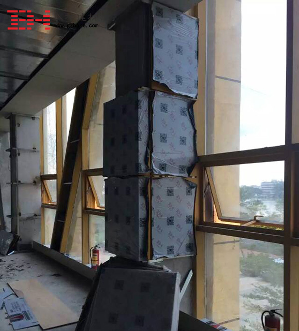 【圆大厦施工现场】室内方形包柱铝单板安装