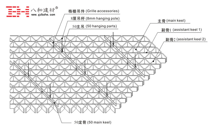 三角形铝格栅吊顶安装节点图